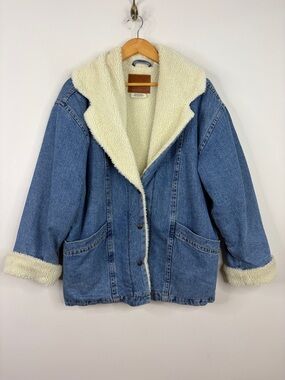 Levi's Jean Jacket Womens Small Blue Retro Collar Sherpa Fleece Denim Oversized
